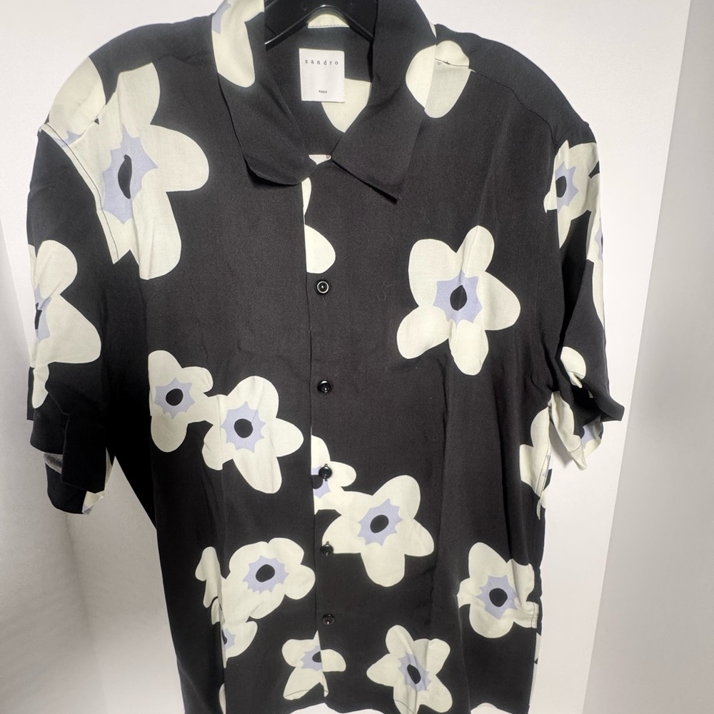 Sandro Black Floral Casual Button Down Shirt